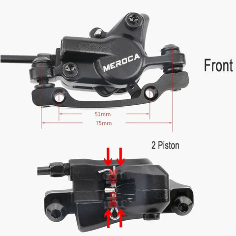 Dead Serious Stopping Power Front Left Hydraulic Disc Brake Kit With 800Mm Lines For 160Mm Rotors Top Shelf Aluminum Alloy Caliper front view with measurements