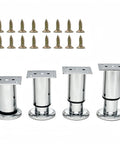 Adjustable Metal Furniture Legs 3.1 To 4.7 Inches Silver Electroplate Finish 4 Pack With Screws Heavy Duty Replacement Feet
