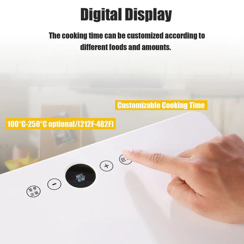 Digital display of the heavy duty electric coffee bean roaster showing customizable settings for time and temperature while in use.