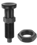 Heavy Duty Push Fit Ball Nose Spring Plunger With M20x1.5 Thread And 1.3 Inch Length next to a hex nut.