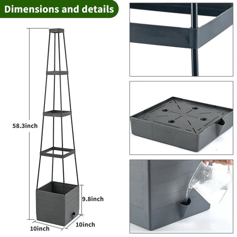 Two Pack Raised Garden Bed Planter Boxes With Trellis, 58.3 Inch Tall For Climbing Tomatoes And Vines, Self Watering System