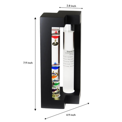 Dope Desktop Weather Station With Galileo Thermometer And Fitzroy Storm Glass Predictor, Matte Black Finish, Five Multicolor Spheres