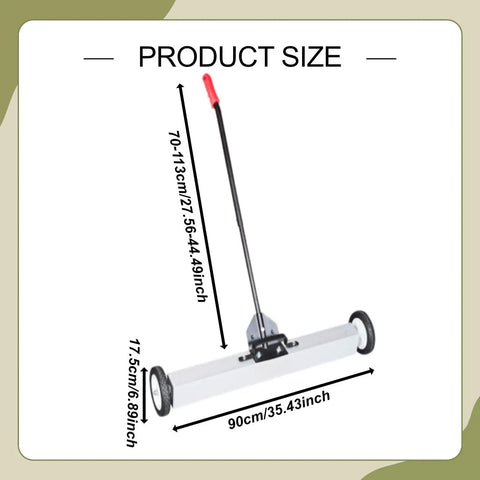 36 Inch Heavy Duty Metal Sweep Cart With Adjustable Height Handle And Smooth Rolling Wheels Perfect For Picking Up Iron Debris And Yard Clutter Efficiently Sweeping Large Outdoor areas Like Driveways And Construction Sites