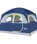 Spacious 6 Person Waterproof Family Tent With Windproof Build And Easy Setup In Minutes, Double Layer Construction, Dark Blue, Mesh Windows