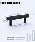 10 Pack Square Cabinet Pulls Two And A Half Inch Matte Black T Bar Dresser Drawer Pulls product dimensions with screws and measurements