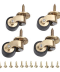 360° Silent Brass Furniture Casters 4-Pack Wheels 360° Silent with mounting screws arranged below.