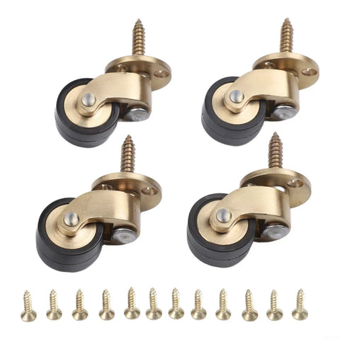 360° Silent Brass Furniture Casters 4-Pack Wheels 360° Silent with mounting screws arranged below.