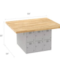 Heavy Duty 12 Bay Locker Workbench Station, Gray Baked Enamel Steel Frame With Solid Hardwood Top, 64x54x33 measuring workbench with lockers.