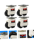 Four Pack Heavy Duty Swivel Leveling Casters Built Like A Tank For Easy Load Handling With Slick Adjustment And Smooth As Glass Rolling On Shop Tables And Industrial Equipment.