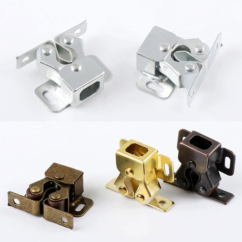 Pack Of 5 Heavy Duty Plated Door Catches With Screws, Twin Roller Bronze Closet Cabinet Door Latches, shown in assorted colors