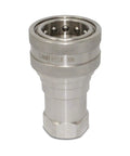 Heavy Duty One Inch Npt Stainless Steel Quick Disconnect Hydraulic Coupler Set Iso 7241 B shown from the front, features smooth finish and knurled grip.