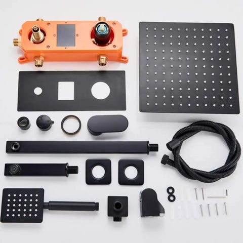 UMJIGF Led Digital Display Shower System Wall Mounted Concealed Shower Faucet Set Multifunction Matte Black components layout