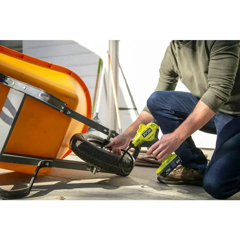 18 Volt One Plus Portable Cordless Tire Inflator With Ergonomic Pistol Grip inflating wheelbarrow tire, battery not included