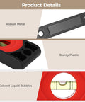 Foldable Level Tool For Woodworking With 180 Degree, 90 Degree, And 45 Degree Bubbles, Pro Grade Multi Function Leveler With Strong Holding Base, ABS Shell, 6 Fold Design, Portable Angle Tool, Unfolds To 28.3 Inches, metal and plastic detail