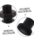 Close-up of Heavy Duty Carbon Steel Reset Type Indexing Plunger showing sturdy spring plunger and durable black oxide finish.