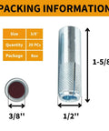 Drop In Anchors 20 Pack Three Eighths Inch 16 Thread Zinc Plated For Concrete dimensions and packaging details