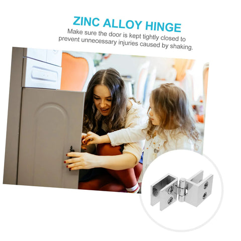 Front view of a 4-piece zinc alloy glass door hinge set for cabinets and bookcases.