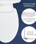 Ecoseat Non Electric Bidet Toilet Seat For Elongated Toilets White with gentle-close lid and quick-release button features