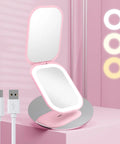 Ultra Slim LED Pocket Mirror With 1X And 3X Magnification, Rechargeable Type C Travel Mirror with pink case and LED lights