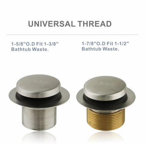 Brushed Nickel Tub Drain Conversion Kit With Tip Toe Trim, 2 Hole Overflow Faceplate, showing universal fine and coarse threads