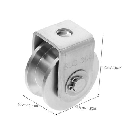 Heavy Duty Stainless Steel Pulley Wheel Set For Sliding Door Tracks, high load capacity, front view with dimensions