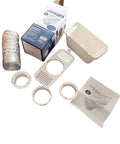 Indoor Dryer Lint Trap Vent Kit with 48 Inch Flexible Aluminum Hose and Interlocking System components displayed