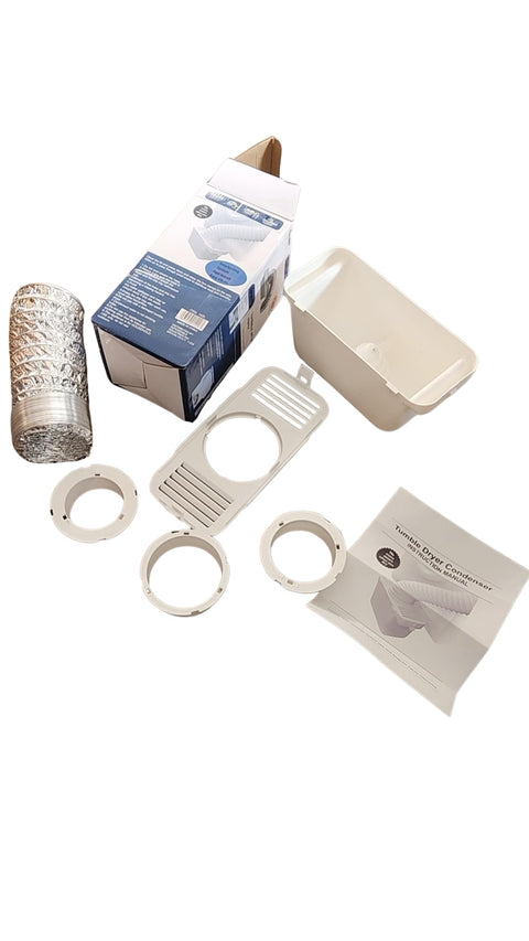 Indoor Dryer Lint Trap Vent Kit with 48 Inch Flexible Aluminum Hose and Interlocking System components displayed
