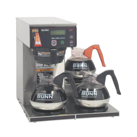Dual Voltage Commercial 12 Cup Coffee Maker With Back To Back Brews Three Warmers Large 200 Oz Tank Programmable Brew Level And Temperature Cold Brew Lockout Grey Finish Built For Busy Cafes And Offices, front view