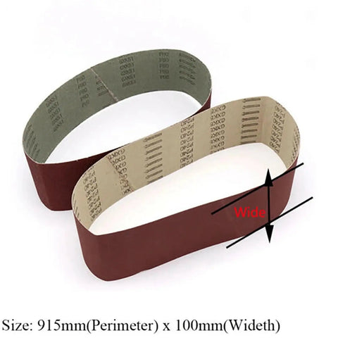Badass Aluminum Oxide Sanding Belts 100 X 915Mm showing flexible abrasive belts for metal grinding with size details.