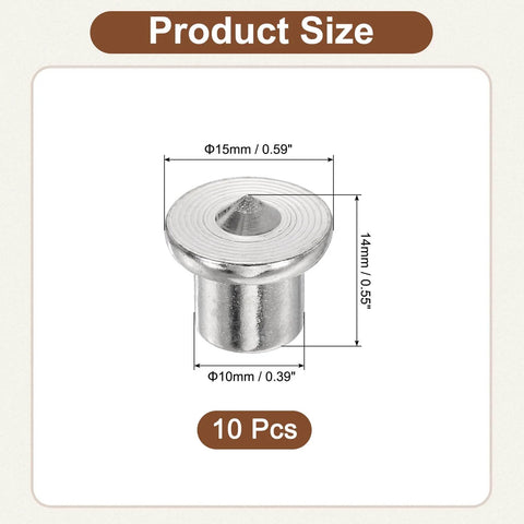 Image of a single piece from 10 Pack Hollow Dowels and Tenon Center Transfer Plugs Three Eighth Inch Dowel Centering Pins Drilling Hole Tool for Woodworking Pro Grade Handy Durable 304 Stainless Steel Black, showing dimensions and design.
