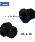 Two Pack Thread Adapters And Rubber And Metal Washers Replacement Kit For One Half By Twenty Eight And Five Eighth By Twenty Four Threads Black Steel Durable Pro Grade Adapters With Rubber Washers For Easy Repairs, showing thread sizes