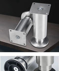 Adjustable Stainless Steel Furniture Legs Set Of 4 Beefy Built To Last Modern Table Legs shown on wood surface