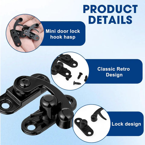 Two Pack Antique Black Hasp Latches With Alloy Swing Arm Clasp For Jewelry Boxes Cabinets And Tool Chests Old School Vintage Toggle Hook Lock With Mounting Screws Rust Resistant Matte Black Finish Durable Heavy Duty Hardware mini door lock hook hasp product details