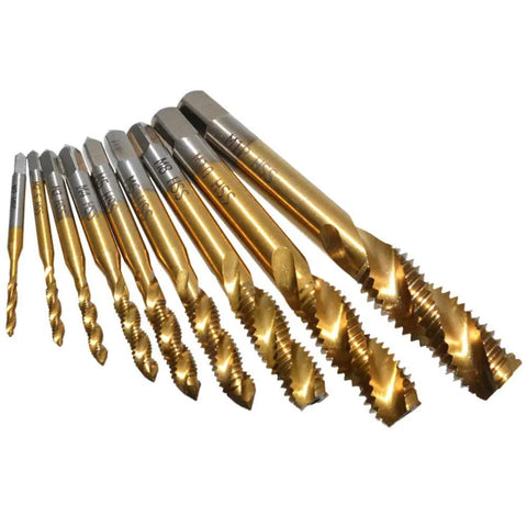 Pro Grade Titanium Spiral Flute Machine Screw Tap Set 9 Pcs Metric M2-M12 for precise internal and external threads
