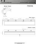 Top Shelf 304 Stainless Steel Commercial Trough Sink Wall Mount Four Faucet Wash Basin dimensions side, top, and front views.