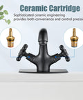 Oil Rubbed Bronze Bathroom Vessel Sink Faucet With Single Hole Deck Plate Pop Up Drain Dual Handle Cross Knobs front view