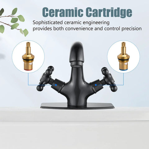 Oil Rubbed Bronze Bathroom Vessel Sink Faucet With Single Hole Deck Plate Pop Up Drain Dual Handle Cross Knobs front view