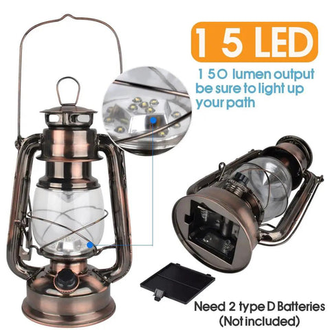 Go Anywhere Retro Vibe Battery Powered LED Hurricane Lantern Copper Finish With Dimmer Switch 15 LEDs 150 Lumen