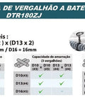 Makita 18 Volt Cordless Automatic Rebar Tying Tool With Makpac Case specifications chart for D10, D13, D16 wire binding.