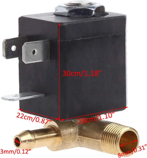 Heavy Duty Brass Solenoid Valve For Coffee Machines G1/8 Cannula Connection Normally Closed Ac 230V side view with dimensions