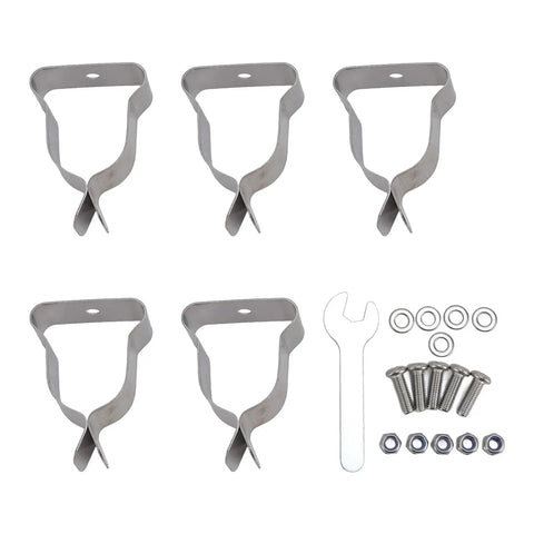 Heavy Duty Window Well Cover Hardware Kit With Spring Clamps And Nuts Built From Cold Rolled Steel For Superior Protection Against Pests And Debris In Your Crawlspace Or Basement Area; 5 clamps, wrench, screws, washers