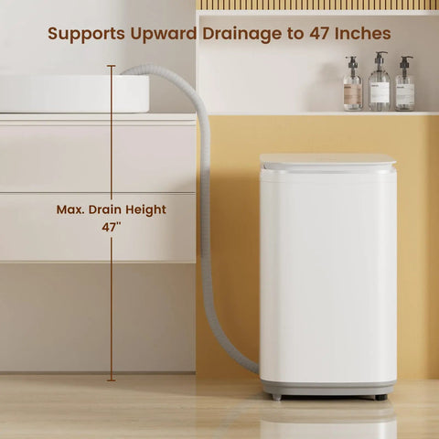 Heavy Duty Super Compact Portable Washer And Spin Dryer 0.8 Cu Ft Mini Washing Machine for dorm use, showing upward drainage hose.