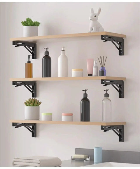 Heavy Duty Folding Triangle Shelf Brackets Set Two Pack Adjustable Wall Mount Brackets for Shelves and Benches with Screws Silver 10 Inch
