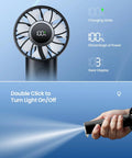 Portable Handheld Mini Fan With Power Display And Built In Flashlight USB Rechargeable 1800mAh Battery 3 Speed