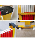 Close-up of Heavy Duty Expandable Traffic Fence Slick Rolling Pedestrian Safety Barrier's base and locking mechanism.