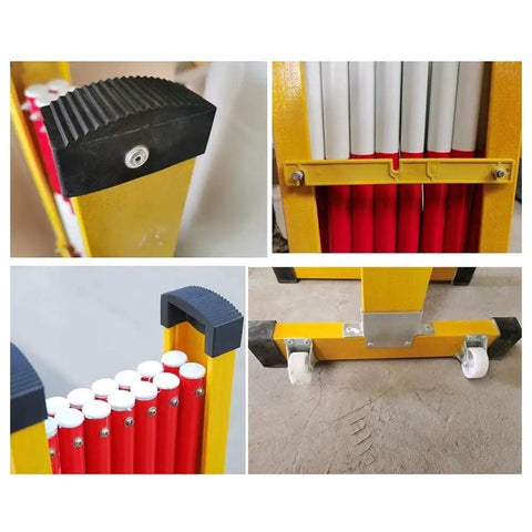 Close-up of Heavy Duty Expandable Traffic Fence Slick Rolling Pedestrian Safety Barrier's base and locking mechanism.