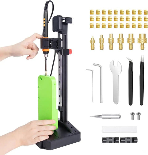 Vertical Heat Set Insert Tool Press With 90W Soldering Iron M2 M8 Heat Set Tips 30 Brass Threaded Nuts For 3D Printed Parts Nutopress Pro