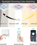 Rectangular LED Ceiling Light With Dimmable Remote 60W Front Light And 5W RGB Backlight with dimming controls and color options.