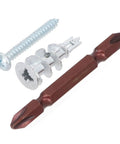 Heavy Duty Drywall Anchors And Screws Kit Zinc Self Drilling Anchors With Screws 50 Anchors And 50 Screws Ultra Strong For Artwork Shelves And Mirrors Works On Three Eighths Inch, Half Inch, And Five Eighths Inch Drywalls Zinc Alloy Construction. drywall anchors, screw, and driver bit on white background