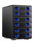Smooth Operator Six Bay Aluminum Hard Drive Enclosure With Smart Cooling Fan Usb 3.2 Gen 2 Type A C For Straightforward Hot Swap Sata Hdd Ssd Data Vault Box, black chassis with blue indicators
